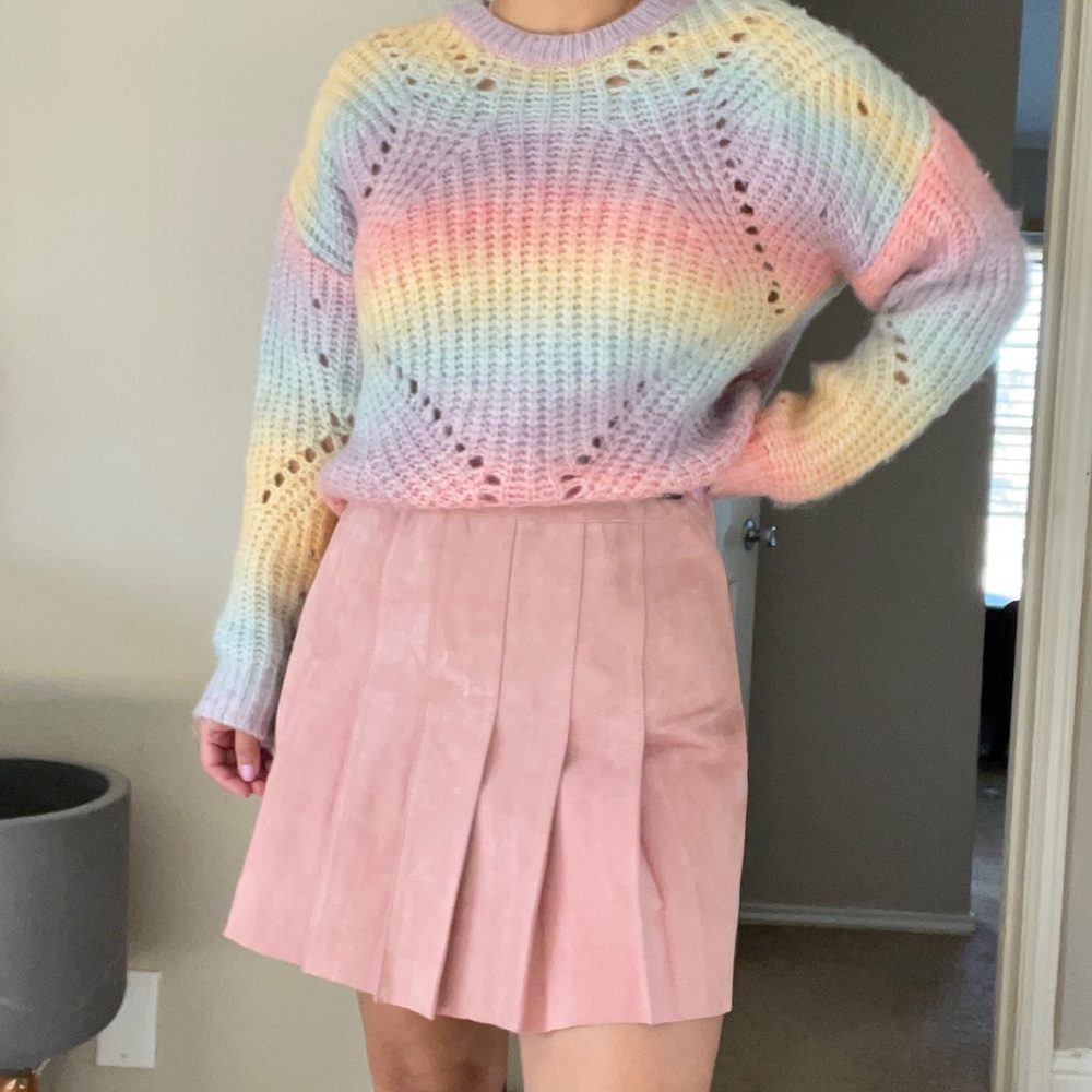 Vintage Y2K Pink Suede Pleated Skirt - Picture 12 of 12